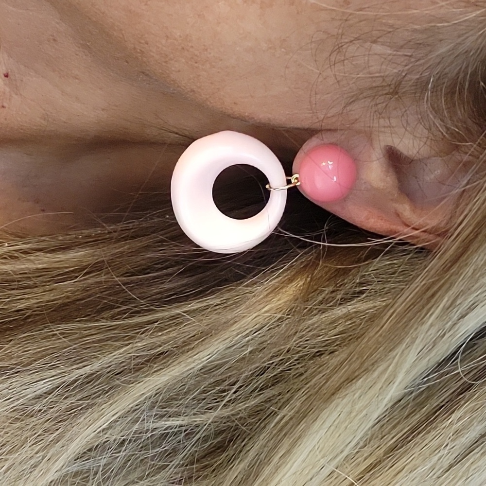 RETRO MOD HOOP DROP EARRINGS, Choice Of Color - Picture 2 of 7